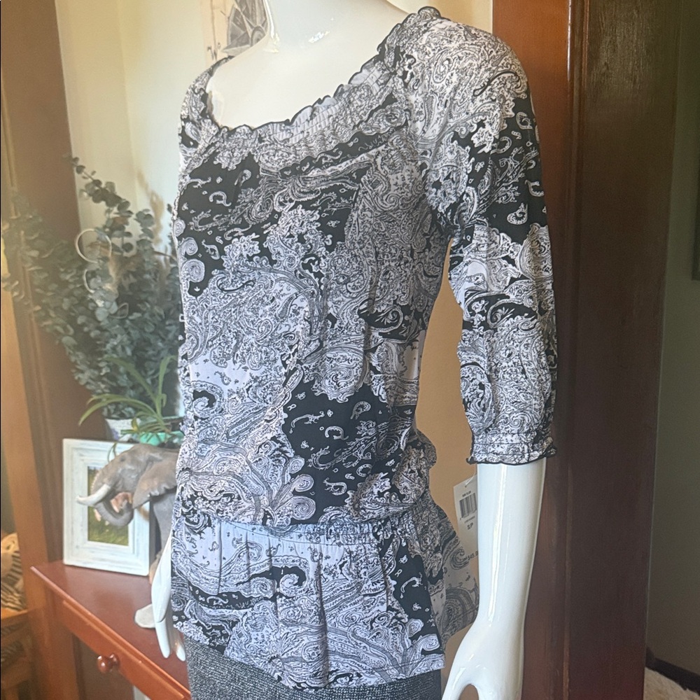 Style & Co. Black and White Paisley Blouse